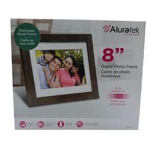 Aluratek 8 Inch Digital Photo Frame Distressed Wood ADPFD08F New